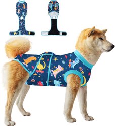 V.PET.B.R Dog Surgery Recovery Suit, Blue Dinosaur, Small slide 1 of 6