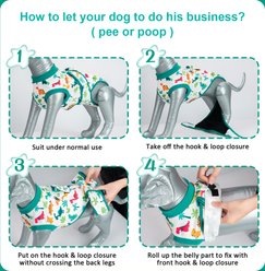 V.PET.B.R Dog Surgery Recovery Suit, Green Dinosaur, Small slide 2 of 7