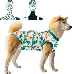 V.PET.B.R Dog Surgery Recovery Suit, Green Dinosaur, Small slide 1 of 7