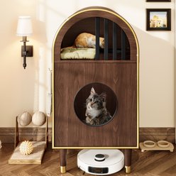 HOMLUX Litter Box Enclosure & 2-Tier Cat Condo, Espresso