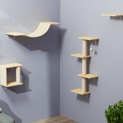 HOMLUX Unique Modern Wall Mounted 4 Level Cat Wall Shelves, Natural Wood