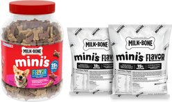 Milk-Bone Mini's Flavor Snacks Beef, Chicken & Bacon Flavored Biscuit Treats, 36-oz tub + Beef, Chicken & Bacon Flavored Biscuit Dog Treats, 35-oz, case of 2
