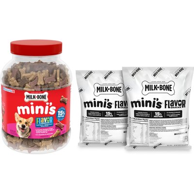 Milk-Bone Milk-Bone Mini's Flavor Snacks Beef, Chicken & Bacon Flavored Biscuit Treats, 36-oz tub + Beef, Chicken & Bacon Flavored Biscuit Dog Treats, 35-oz, case of 2