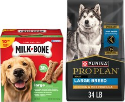 Purina Pro Plan Adult Large Breed Shredded Blend Chicken & Rice Formula Dry Food + Milk-Bone Original Large Biscuit Dog Treats
