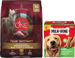 Purina ONE True Instinct with Real Turkey & Venison High Protein Adult Dry Food + Milk-Bone Original Large Biscuit Dog Treats