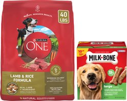 Purina ONE SmartBlend Lamb & Rice Adult Formula Dry Food + Milk-Bone Original Large Biscuit Dog Treats