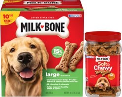 Milk-Bone Original Large Biscuit Treats, 10-lb box + Soft & Chewy Chicken Recipe Dog Treats, 25-oz tub