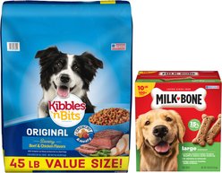 Kibbles 'n Bits Original Savory Beef & Chicken Dry Food + Milk-Bone Original Large Biscuit Dog Treats