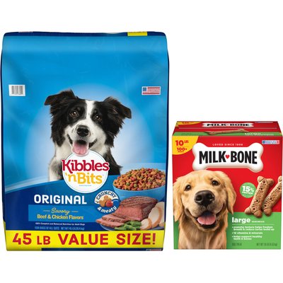 Kibbles 'n Bits Kibbles 'n Bits Original Savory Beef & Chicken Dry Food + Milk-Bone Original Large Biscuit Dog Treats