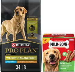 Purina Pro Plan Adult Large Breed Weight Management Chicken & Rice Formula Dry Food + Milk-Bone Original Large Biscuit Dog Treats
