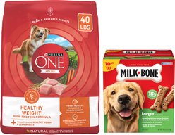 Purina ONE SmartBlend Healthy Weight High Protein Formula Adult Dry Food + Milk-Bone Original Large Biscuit Dog Treats