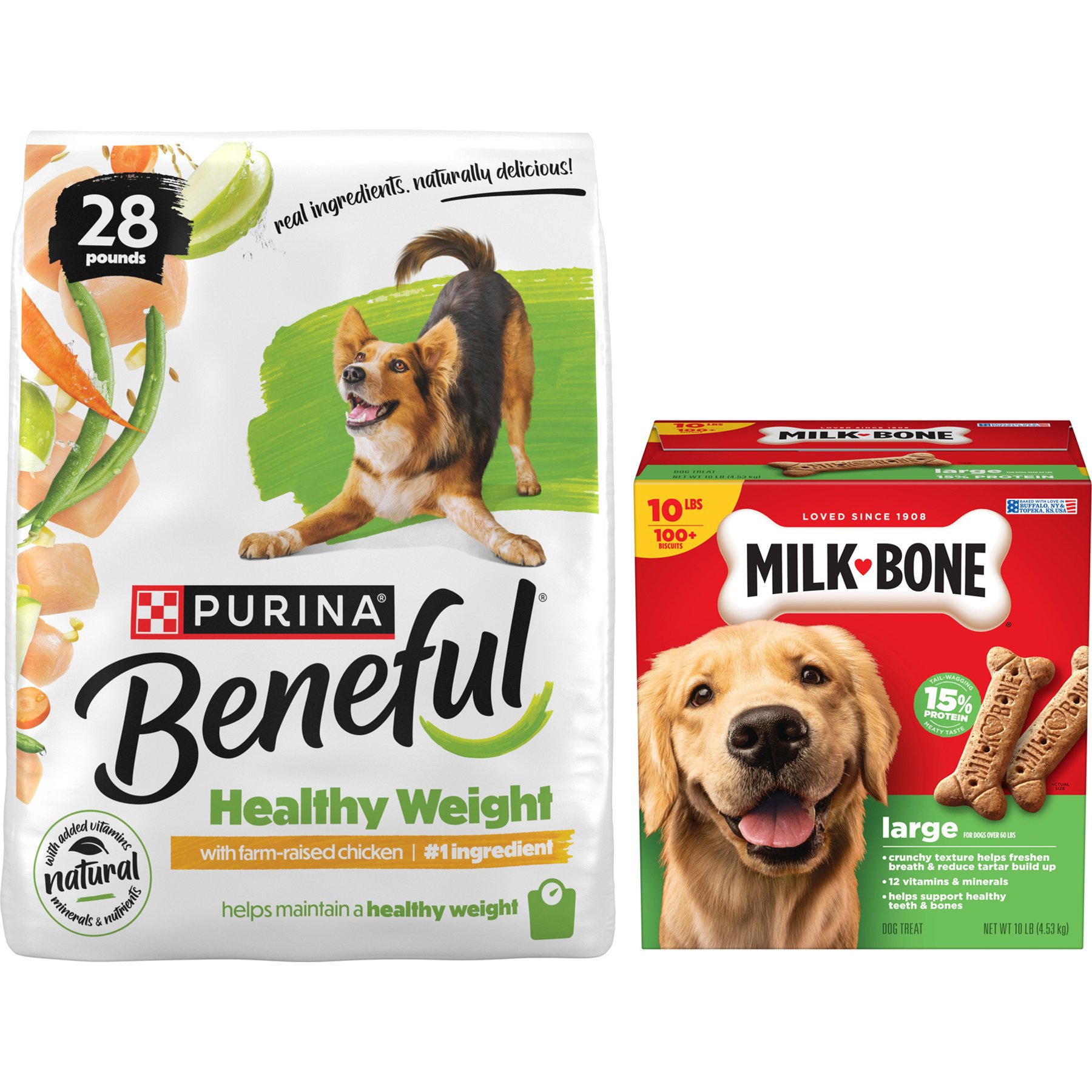 Purina Beneful Healthy Weight with Farm-Raised Chicken Dry Food + Milk-Bone Original Large Biscuit Dog Treats