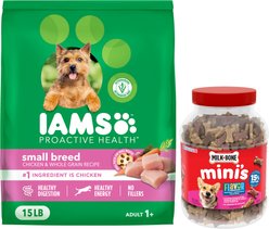 Iams ProActive Health Adult Small Breed Dry Food + Milk-Bone Mini's Flavor Snacks Beef, Chicken & Bacon Flavored Biscuit Dog Treats