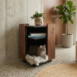 INSTACHEW Leo Side Table Oak Pet Lounge Cat Condo with Shelf, Walnut
