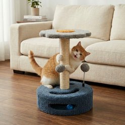 HOMAGICO 18-in Tall Sherpa Cat Scratching Post with Hanging Ball Toy & Mouse Hole, Grey