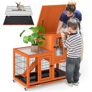 COZIWOW 2-Tier Wooden Rabbit Hutch Small Animal Cage with Wheels