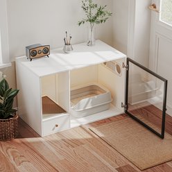 ATJafurn Furniture Style Cat Litter Box Enclosure with Storage & Glass Door, White, Large 37.4-in slide 2 of 8