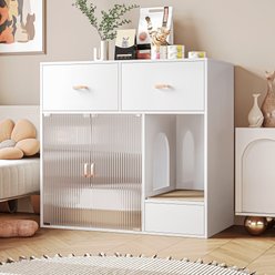 ATJafurn Furniture Style Cat Litter Box Enclosure with Storage, White, 37.4-in