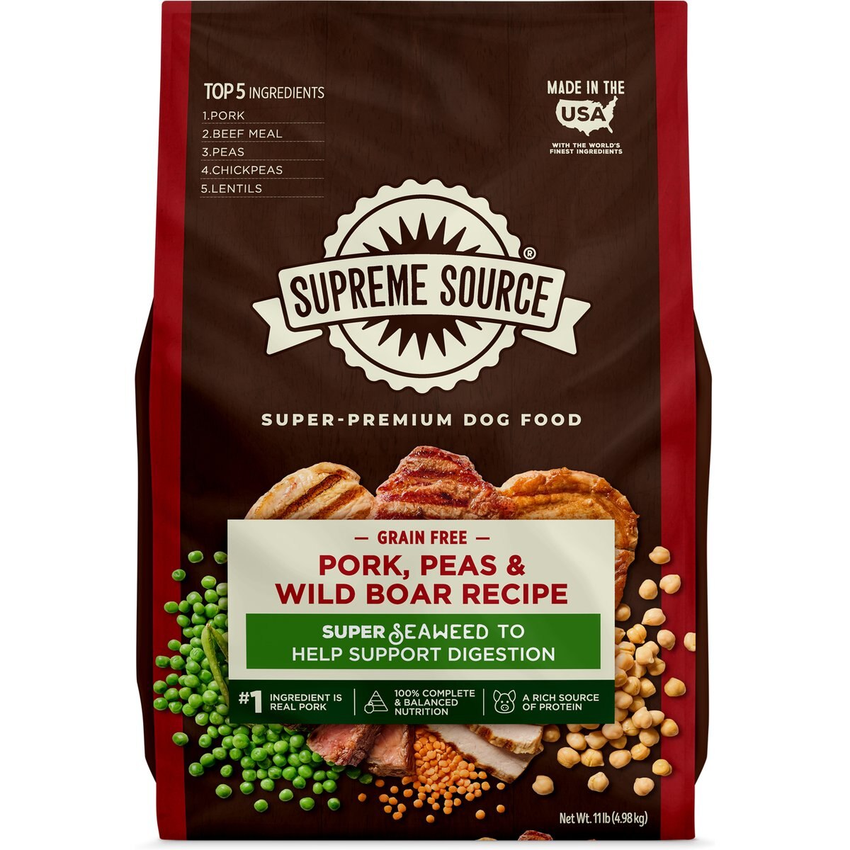 Supreme Source Grain-Free Pork, Peas & Wild Boar Recipe Dry Dog Food, 11-lb bag