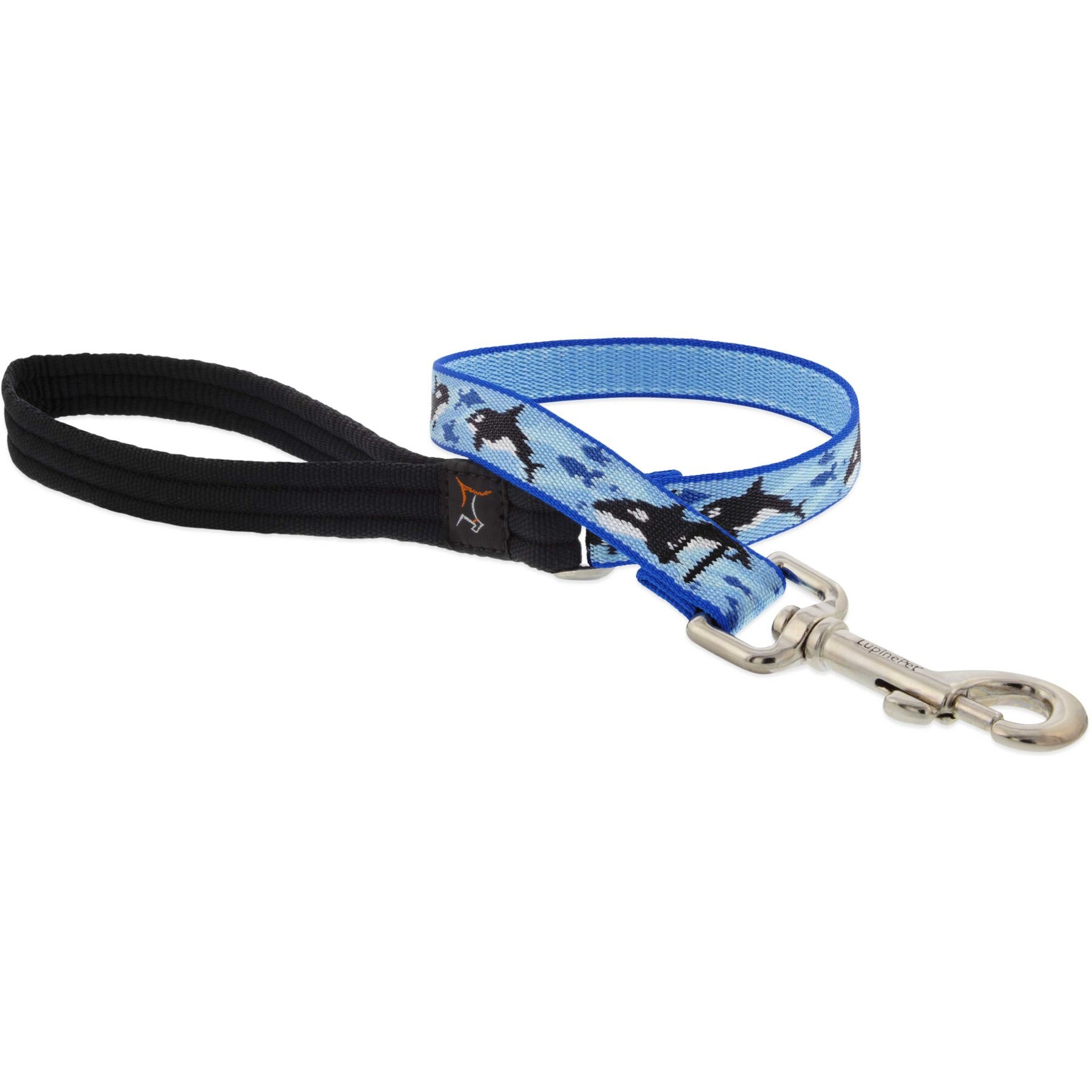 LupinePet MicroBatch Limited Edition Orcas Padded Handle Dog Leash, Short: 2-ft long, 3/4-in wide