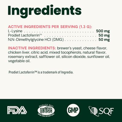 Show full view: VetriScience Lysine Complete Creamy Chicken Flavor Triple-Action Immune Support Supplement for Cats, 2.75-oz jar slide 9 of 10