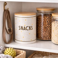 Pearhead Bistro Tile Honeycomb Food Storage Ceramic Dog Treat Jar with Wooden Lid, White, 4-cup slide 2 of 7
