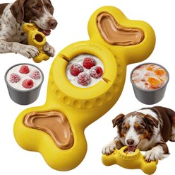 KADTC ALl IN ONE 2 in 1 Durable Bone Fillable Freeze Dog Chew Toy, Yellow, Large