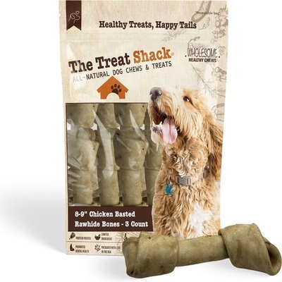 The Treat Shack The Treat Shack Knotted 8 to 9-in Chicken Flavor Rawhide Bone Dog Treats, 3 count