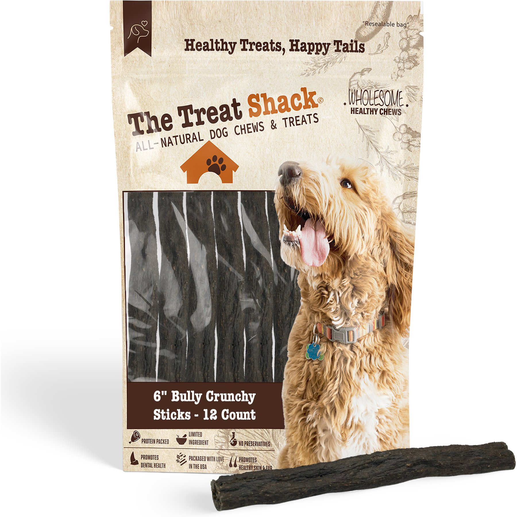 The Treat Shack 6-in Bully Beef Sticks Hard Chew Dog Treat, 12 count