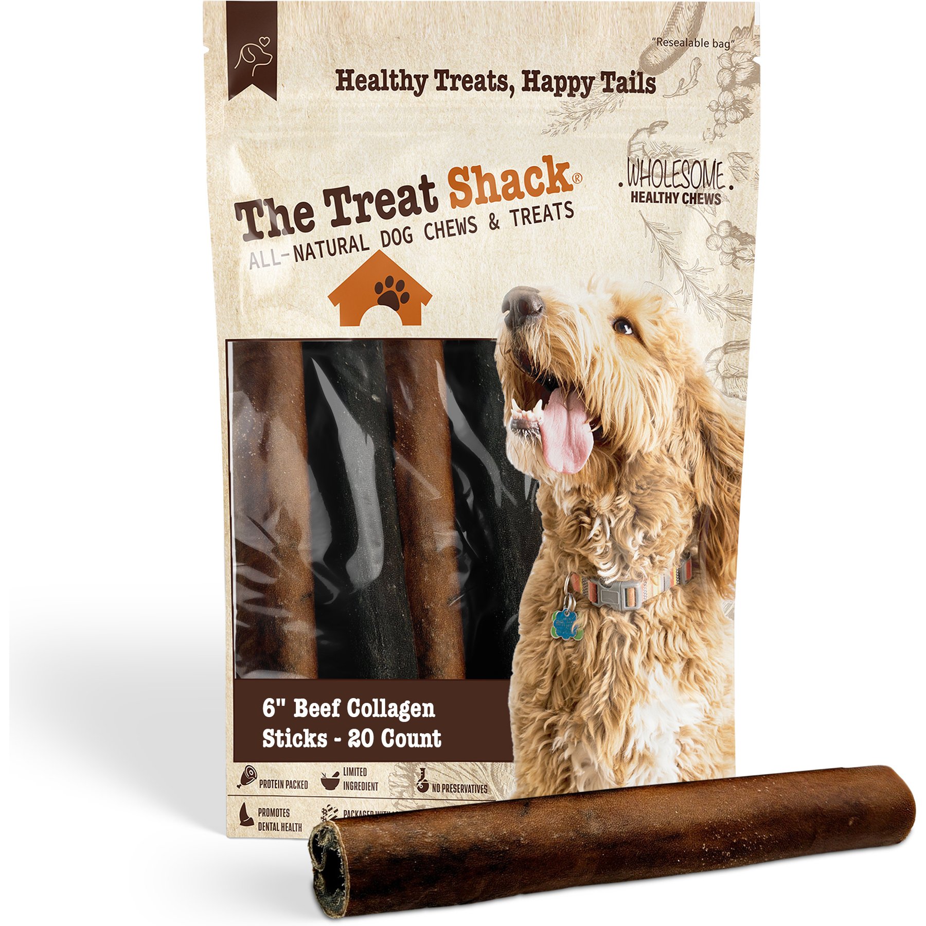 The Treat Shack 6-in Beef Flavor Collagen Sticks Natural Dog Chew Treats, 20 count