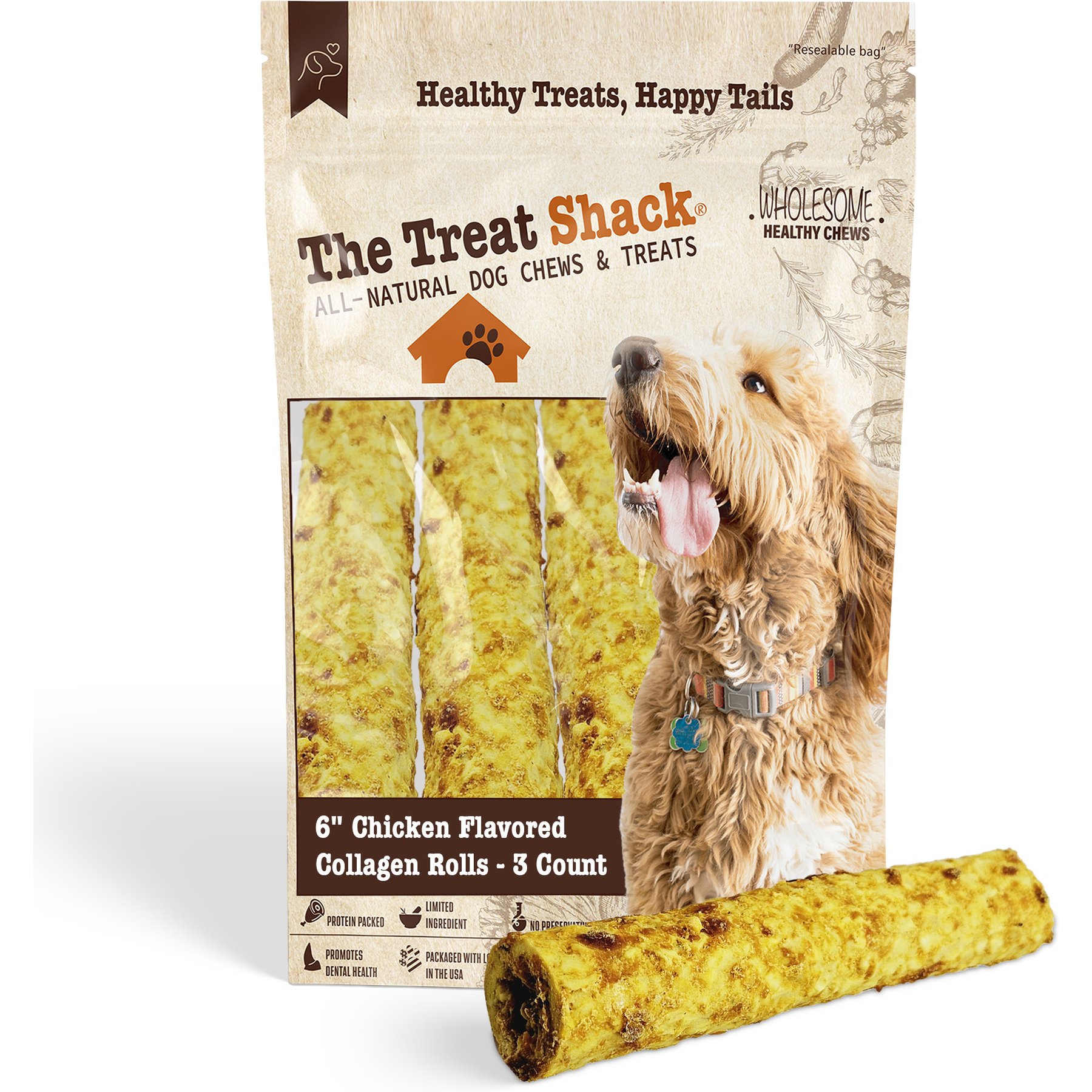 The Treat Shack 6-in Chicken Crunchy Rolls Dog Treats, 3 count