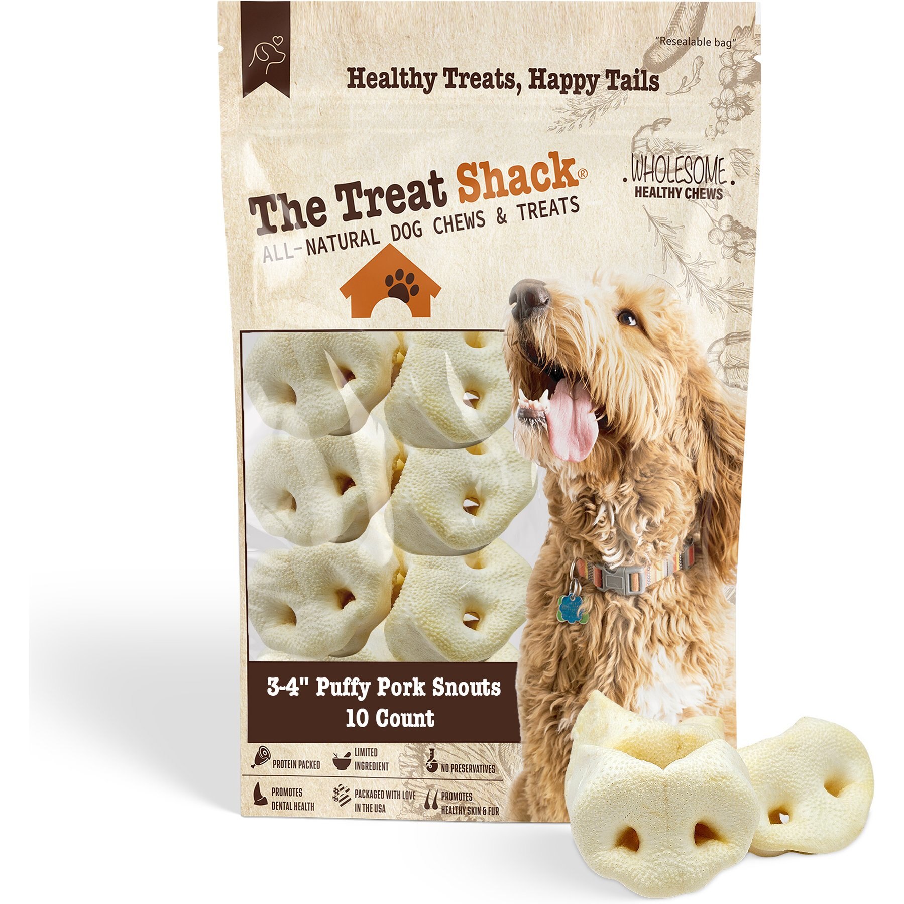 The Treat Shack 3 to 4-in Pork Snouts Natural Dog Chew Treats, 10 count
