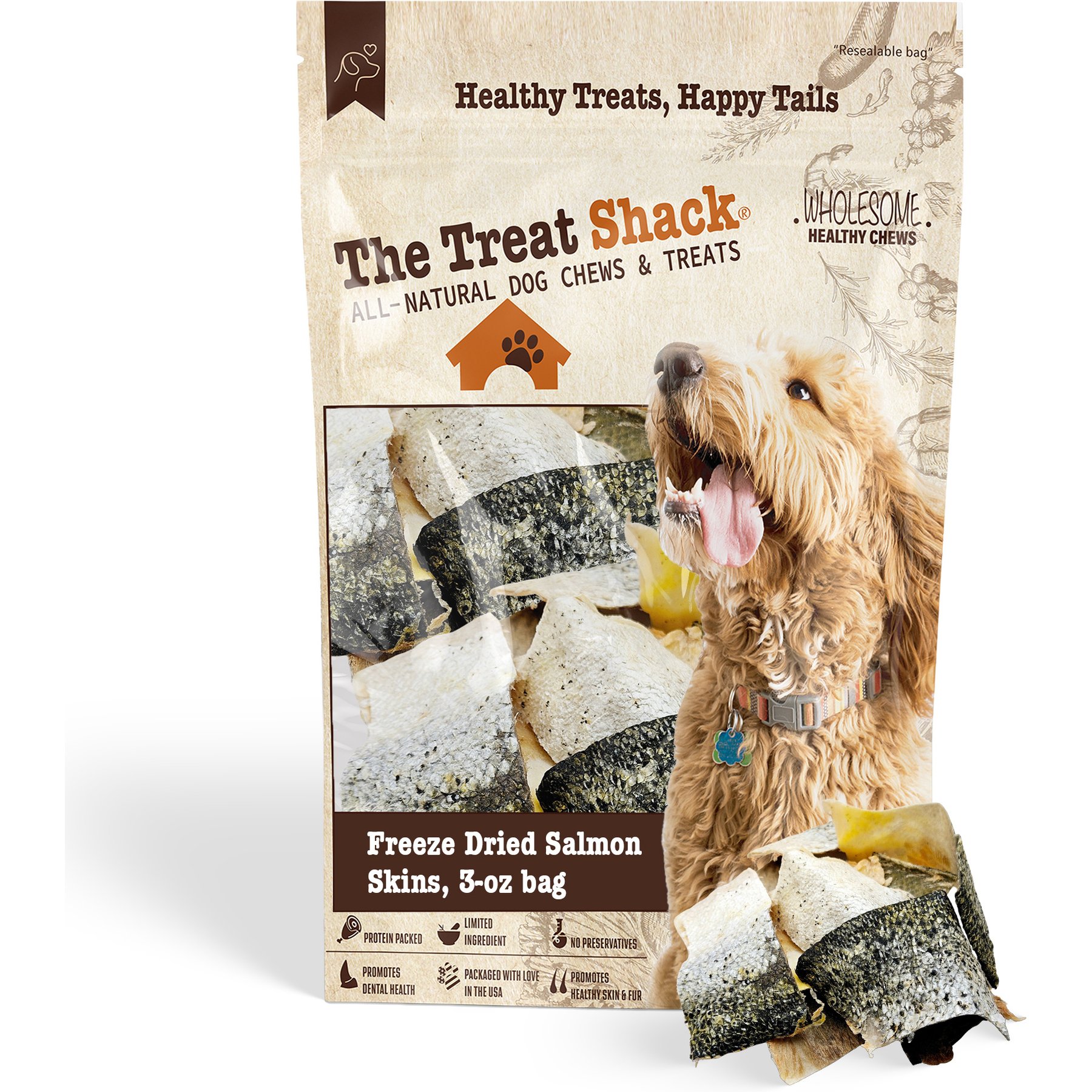 The Treat Shack All-Natural Salmon Skins Human-Grade Freeze-Dried Dog Treats, 3-oz bag