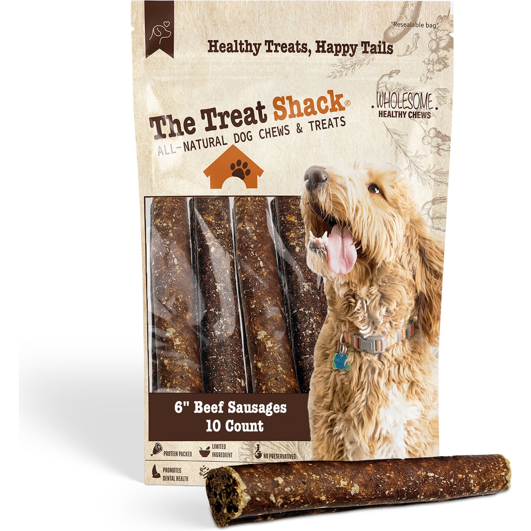 The Treat Shack Made 100% Real Beef Sausage High-Protein Soft & Chewy Dog Treats, 6-in, 10 count