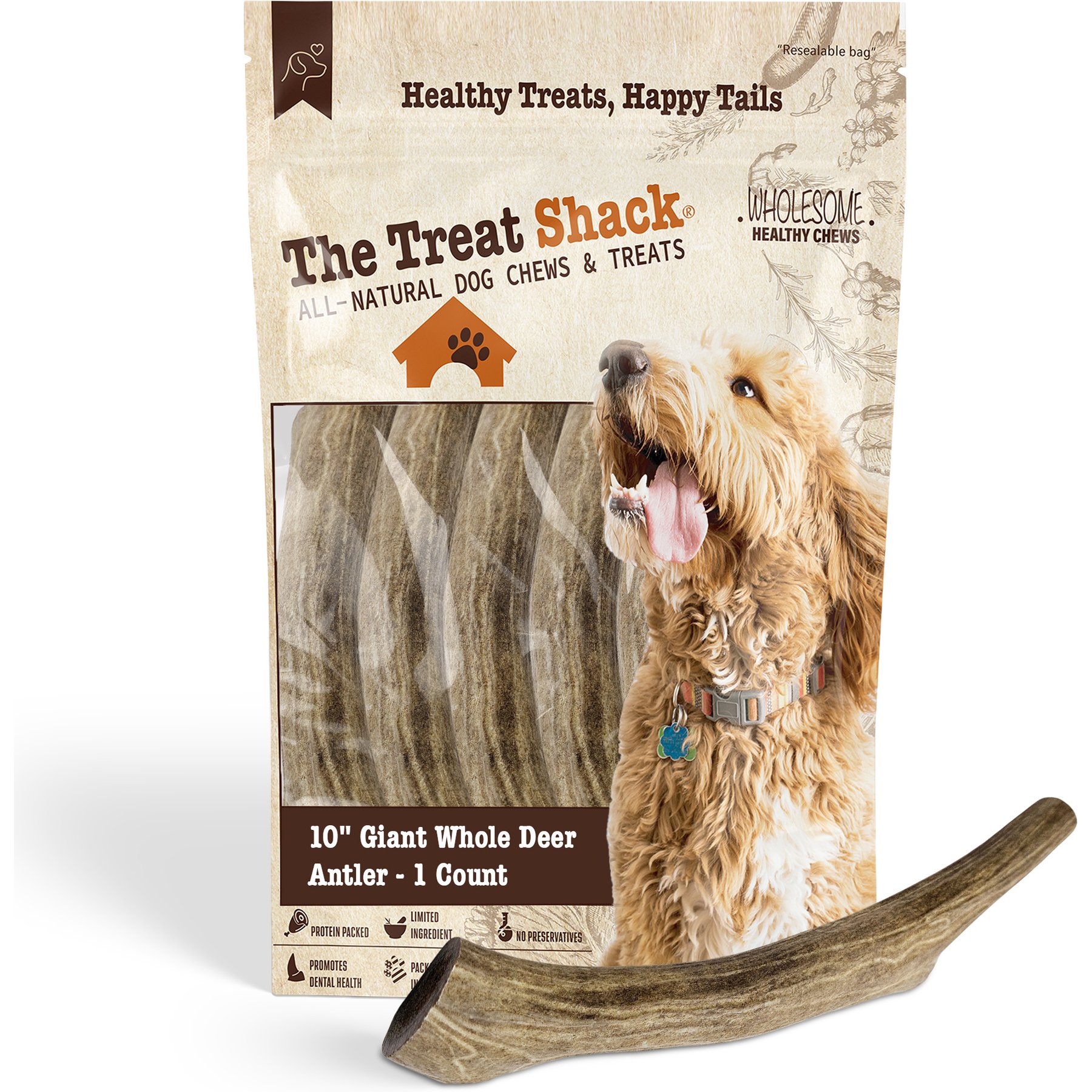 The Treat Shack Whole Naturally Shed 10-in Deer Antler Dog Treats, Giant, 1 count