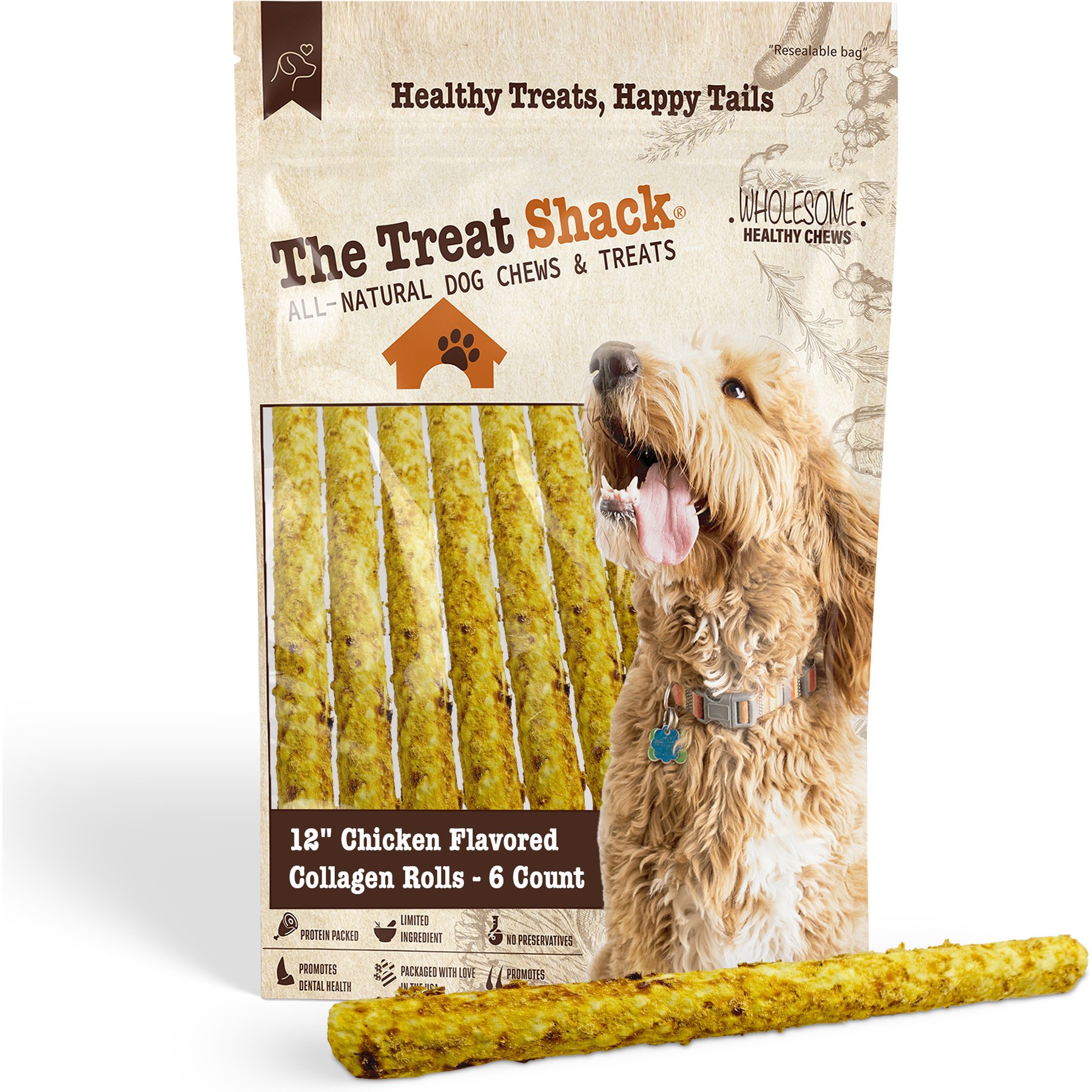 The Treat Shack 12-in Chicken Crunchy Rolls Dog Treats, 6 count
