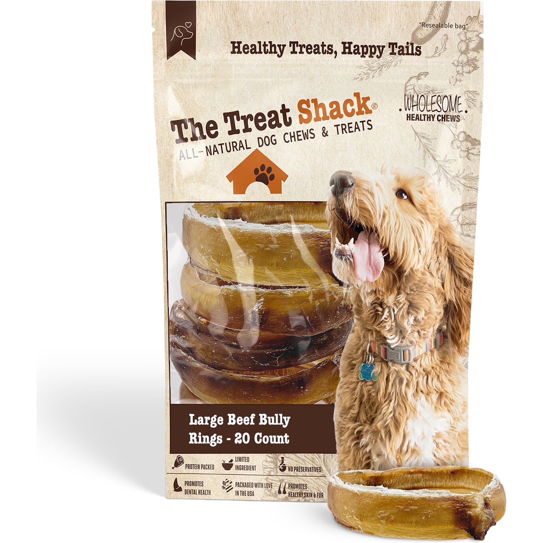 The Treat Shack Large Beef Bully Rings Dog Treat, 20 count