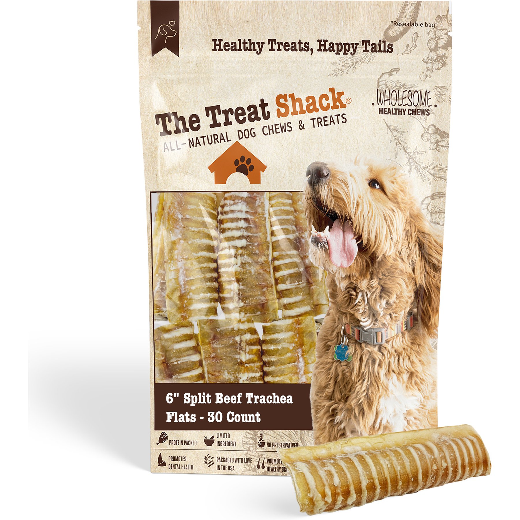 The Treat Shack 6-in Split Beef Trachea Flats Dog Treat, 30 count