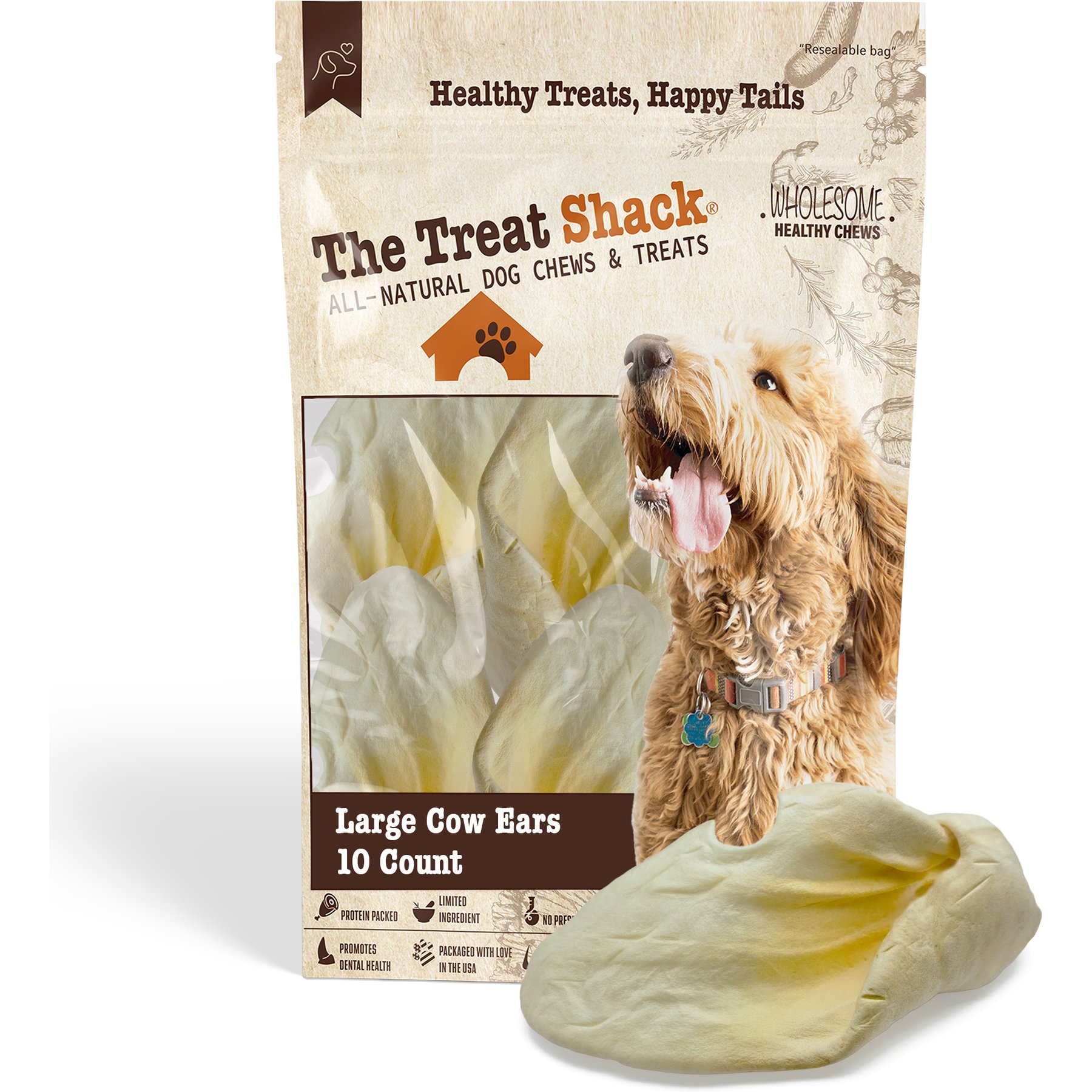 The Treat Shack Large White Cow Ears with Base Dog Treat, 10 count