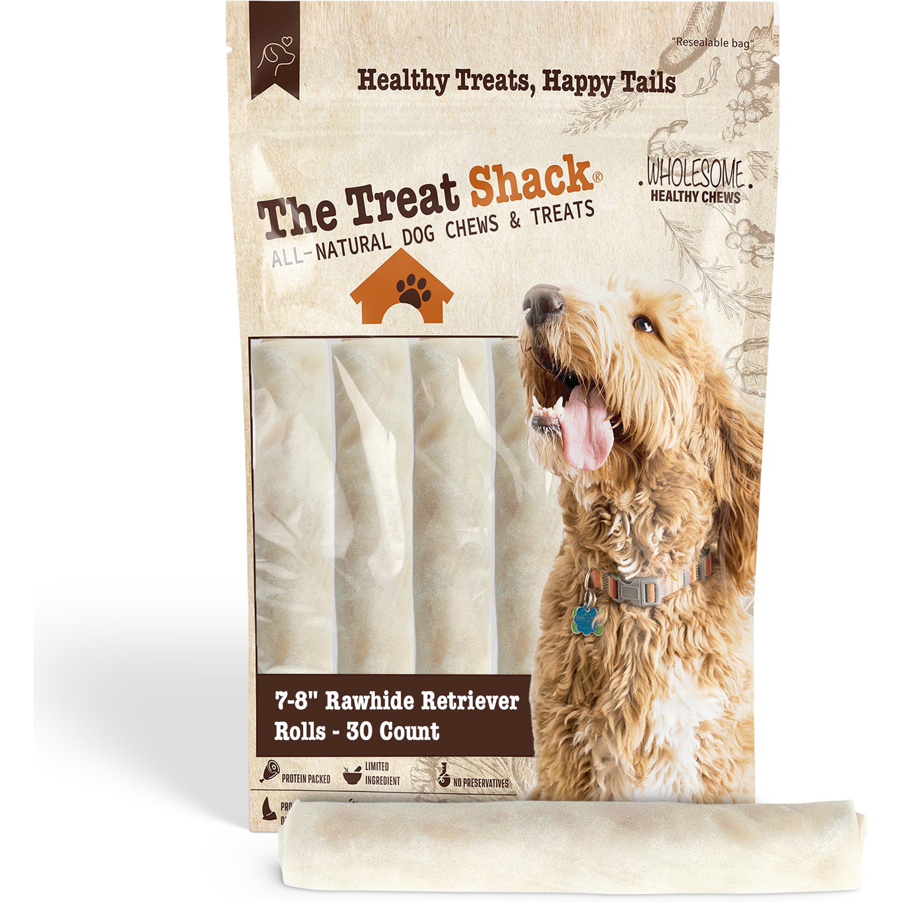 The Treat Shack 7 to 8-in Retriever Rolls Rawhide Dog Treats, 30 count