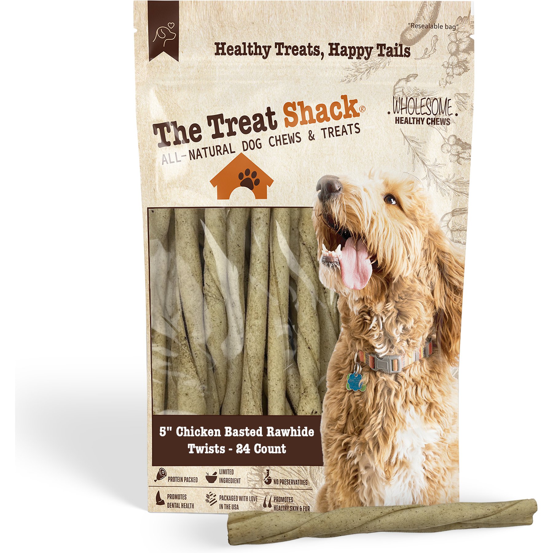 The Treat Shack Twists 5-in Chicken Flavor Rawhide Dog Chew Treats, 24 count