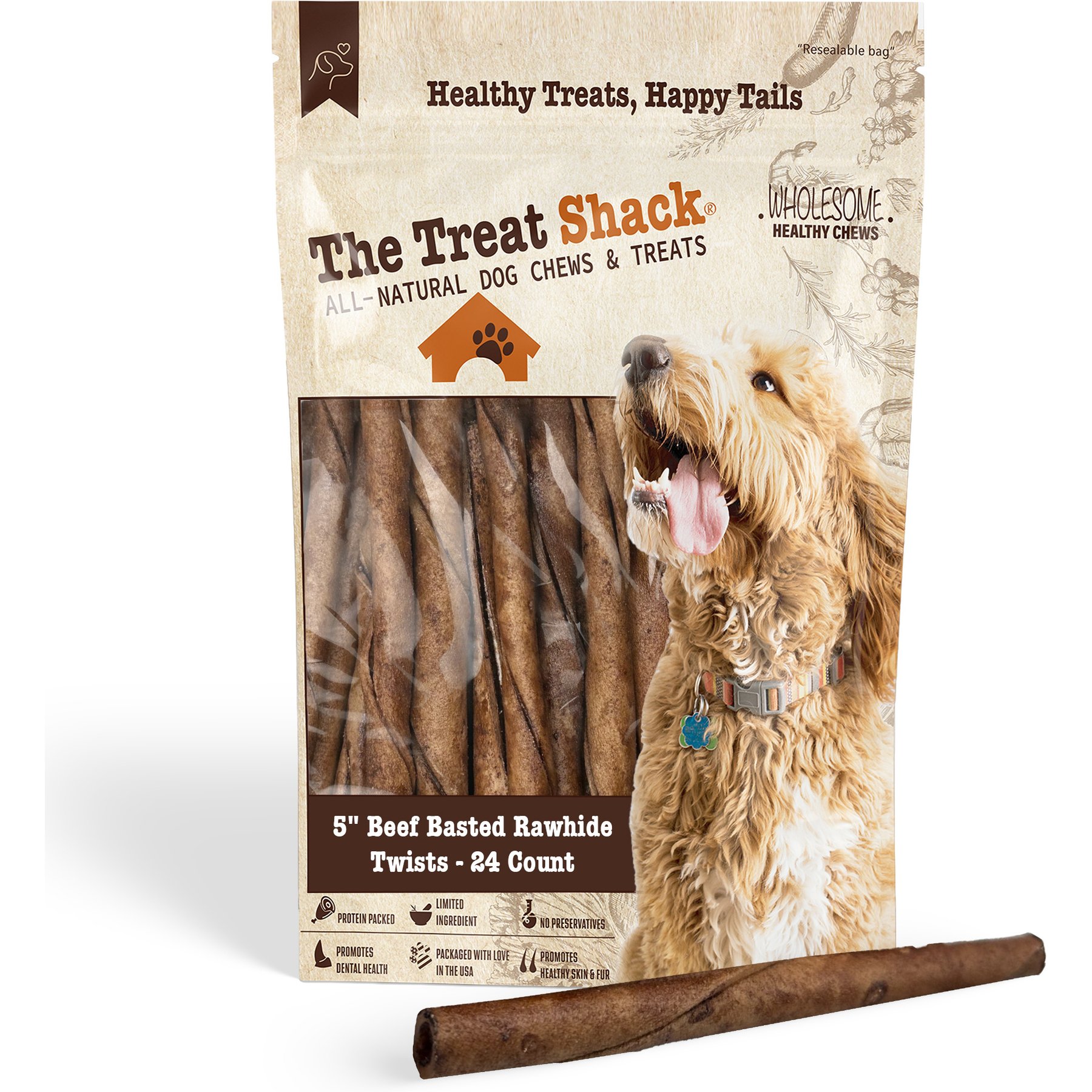 The Treat Shack Twists 5-in Beef Flavor Rawhide Dog Chew Treats, 24 count