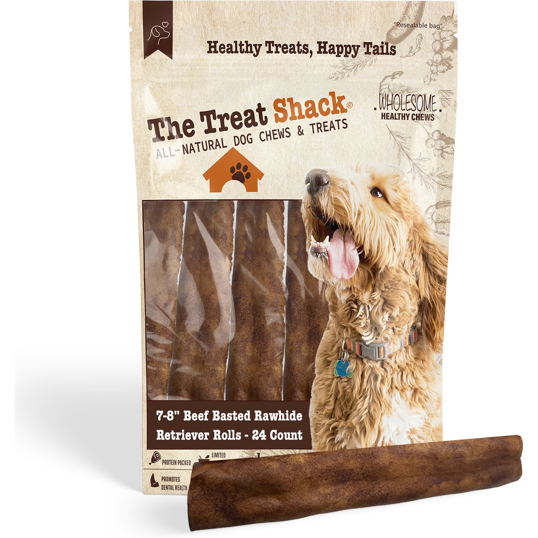 The Treat Shack Retriever Rolls 7 to 8-in Beef Flavor Rawhide Dog Chew Treats, 24 count