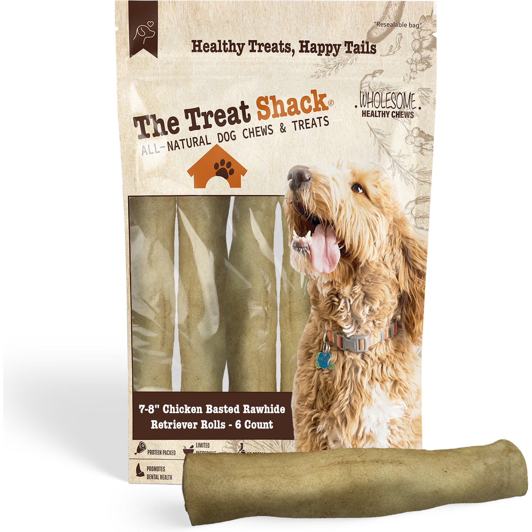The Treat Shack Retriever Rolls 7 to 8-in Chicken Flavor Rawhide Dog Chew Treats, 6 count
