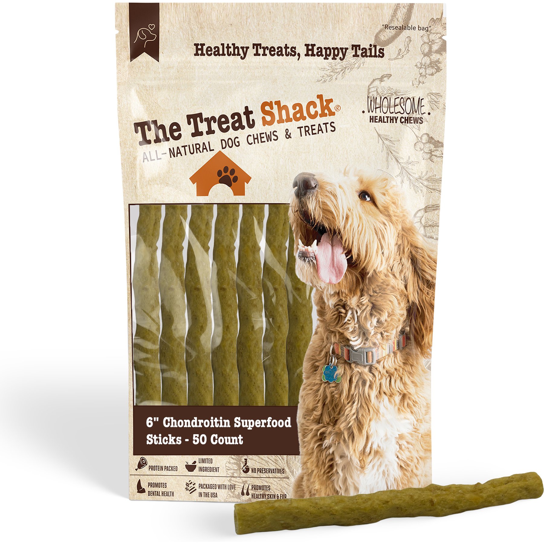 The Treat Shack 6-in Vital Chondroitin Packed Soft & Chewy Superfood Sticks Dog Treat, 50 count