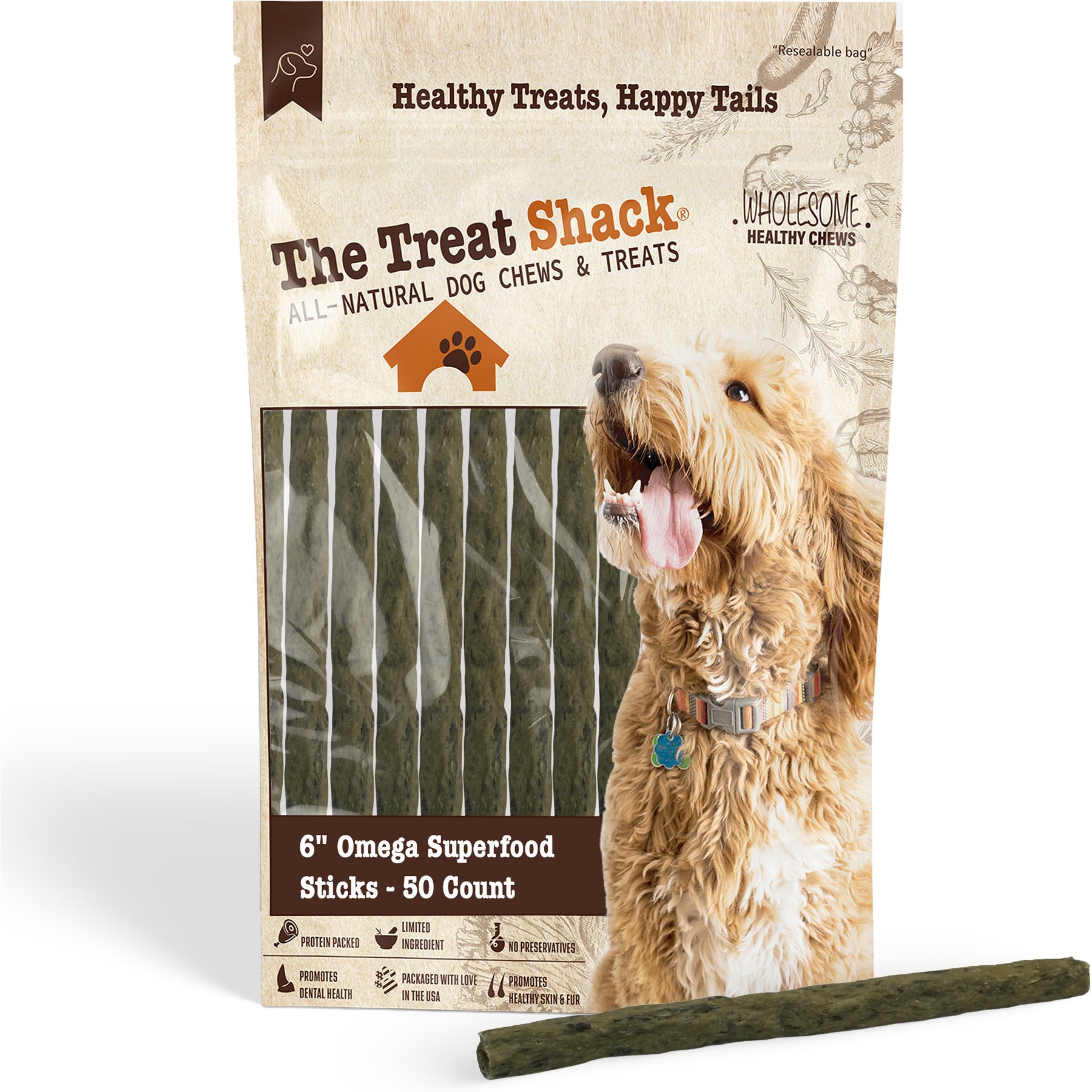 The Treat Shack 6-in Vital Omega Packed Soft & Chewy Superfood Sticks Dog Treat, 50 count