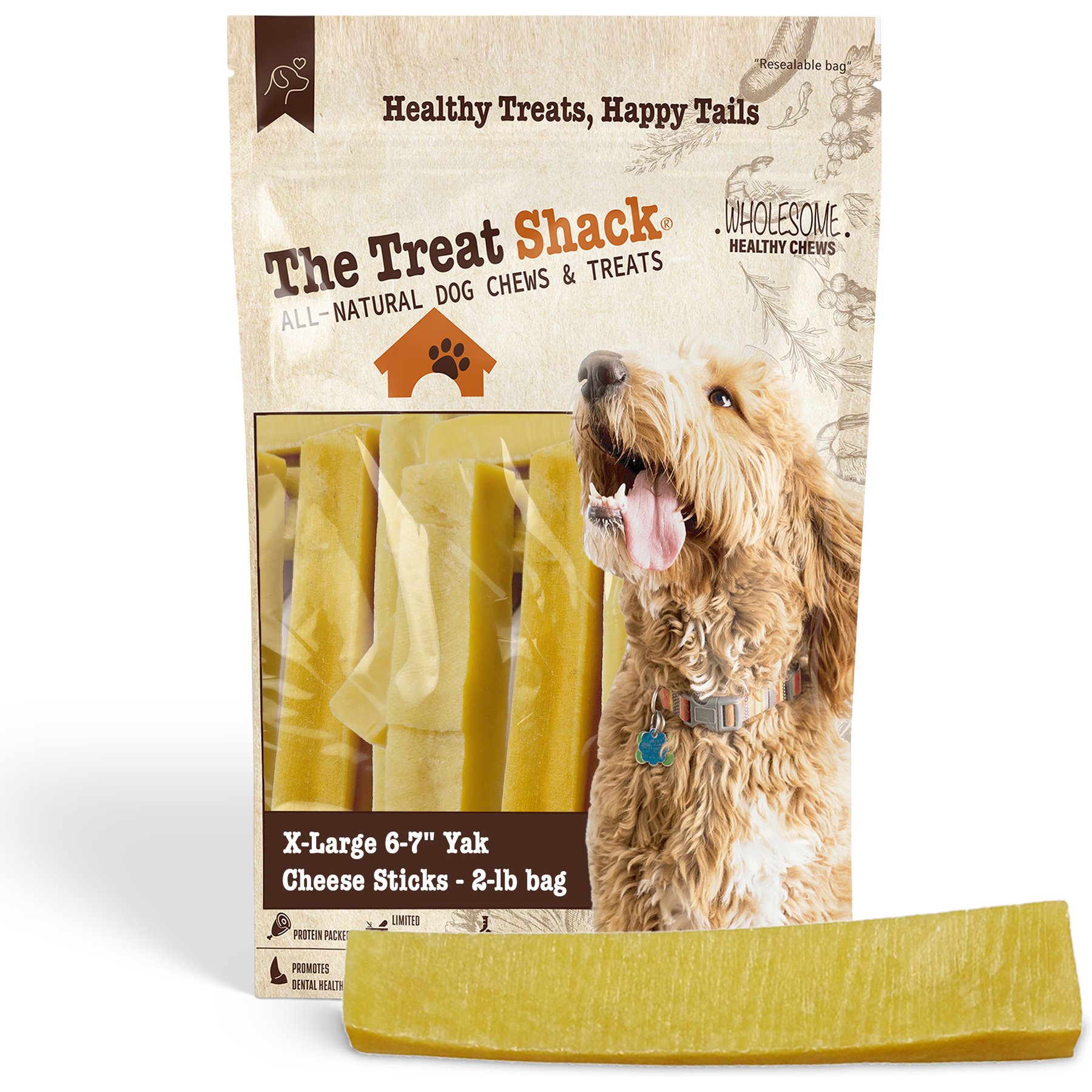 The Treat Shack 6 to 7-in Himalayan Yak Cheese Dog Chew Treats, Jumbo, 2-lb bag