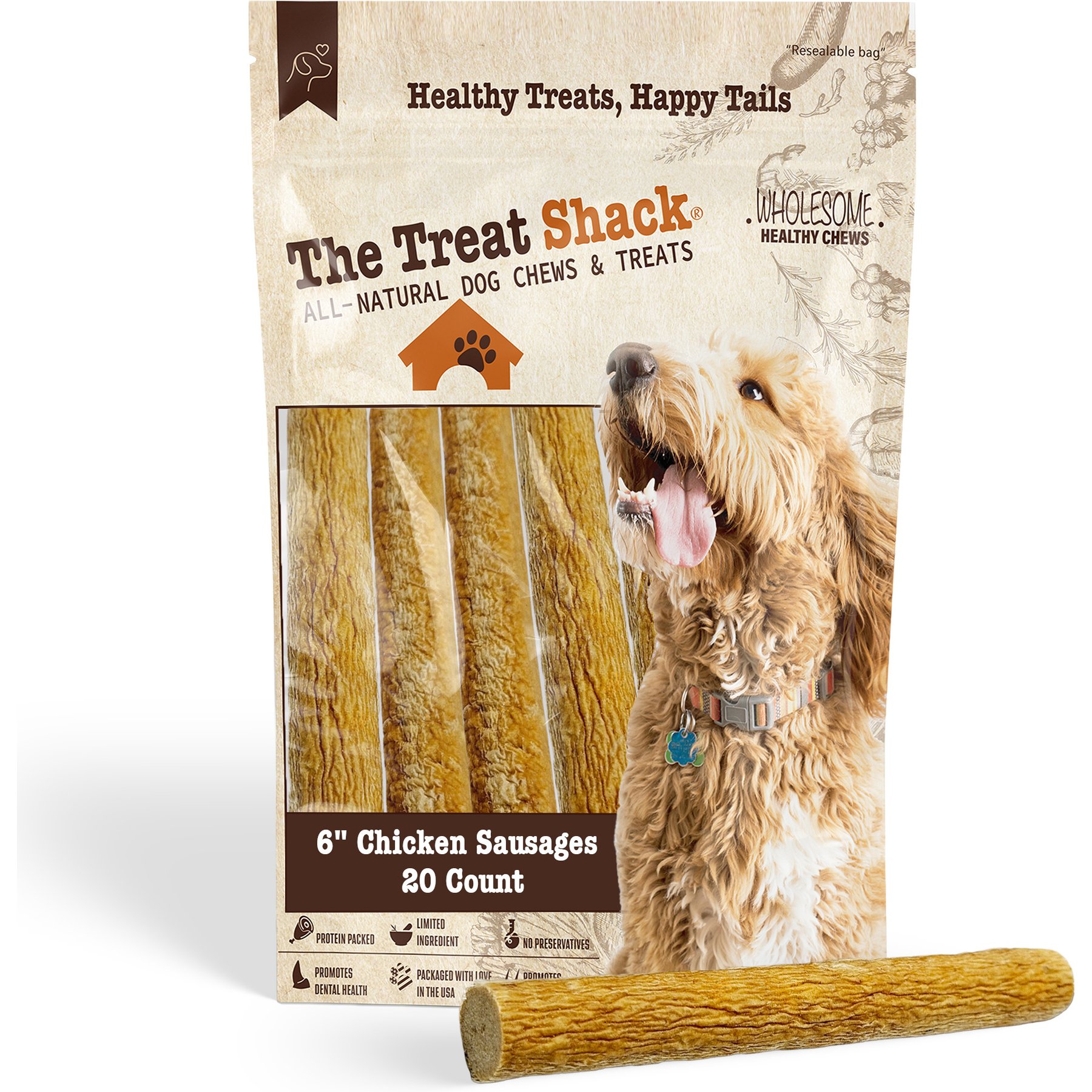 The Treat Shack Made 100% Real Chicken Sausage High-Protein Soft & Chewy Dog Treats, 6-in, 20 count