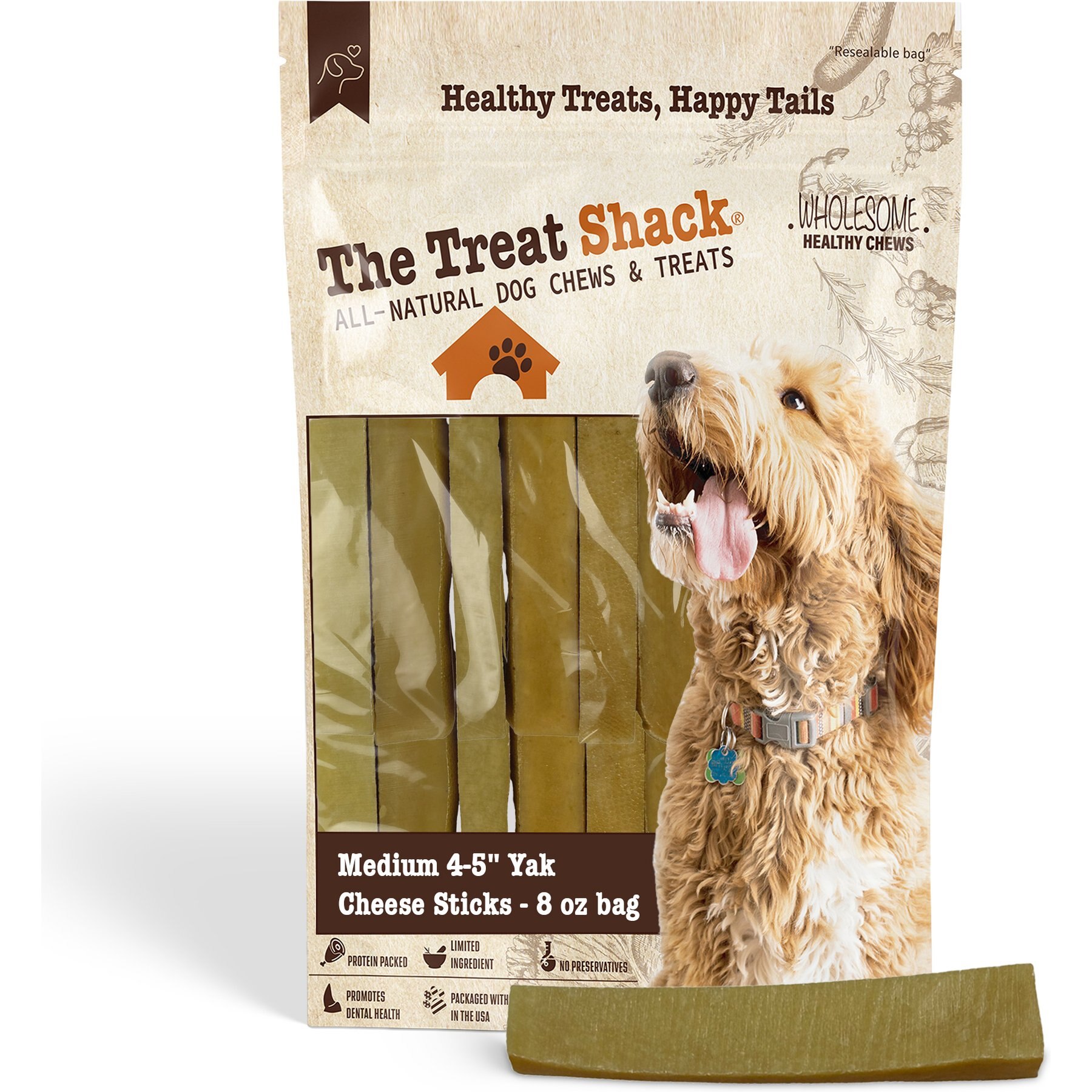 The Treat Shack 4 to 5-in Himalayan Yak Cheese Dog Chew Treats, Medium, 8-oz bag
