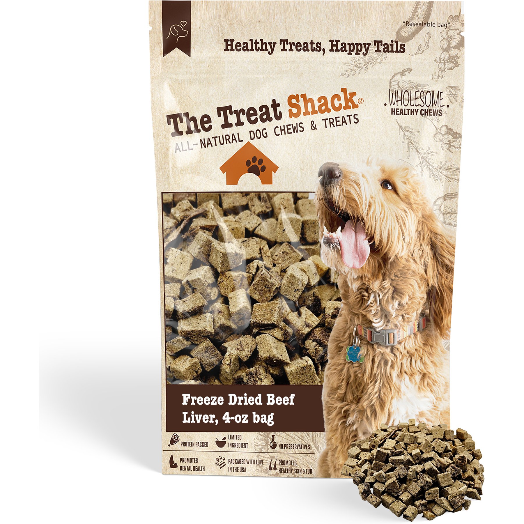 The Treat Shack Single Ingredient Beef Liver Freeze-Dried Dog & Cat Treats, 4-oz bag